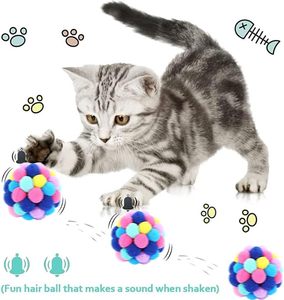 Jouets pour chats de haute qualité : bâtonnets de chat, balles élastiques avec clochettes, balles colorées en laine arc-en-ciel pour chats - Product Image 6