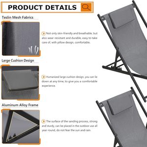 Chaise longue pliante d'extérieur pour patio, chaise inclinable réglable avec tissu Teslin pour jardin, bord de <span class=keywords><strong>piscine</strong></span>, plage - Product Image 3