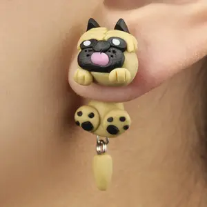 Anting-Anting Buatan Tangan untuk Wanita, Anting Giwang Polimer Tanah Liat Lembut Lucu Sharpei Pug Anjing untuk Wanita, Anting-Anting Kartun Hewan, Hadiah Perhiasan