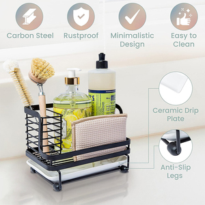 Organizzatore da <span class=keywords><strong>Cucina</strong></span> e Bagno in Metallo, Cestello per Rubinetto, Portaspugna con Pompa per Sapone e Vassoio di Drenaggio - Product Image 2