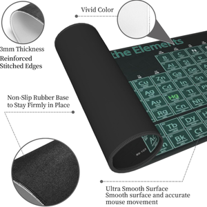 Alfombrilla de Ratón XL con Diseño de la <span class=keywords><strong>Tabla</strong></span> Periódica de los Elementos, Negra, Blanca y Verde, Base de Goma Antideslizante, Bordes Cosidos, para Juegos de PC, 31.5 x 11.8 Pulgadas - Product Image 3