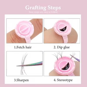 100pcs Sunflower <b>Lash</b> Glue Holder Rings Disposable Plastic Blossom Cups with <b>Adhesive</b> Stand - Product Image 2