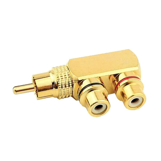 90 Degree Right Angle RCA Splitter, 1 RCA Male to 2 RCA Female AV Splitter Adapter Connector