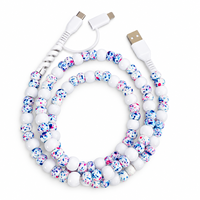 Câble de charge rapide multi-USB 3-en-1 en acrylique blanc et bleu moucheté, accessoires de voiture, vente en gros