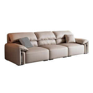 Sofá italiano minimalista de cuero genuino de tres plazas, forma recta, tapizado para sala de estar - Product Image 5