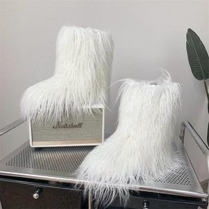 Sepatu Bot Pendek Bulu Domba Imitasi Wanita, Sepatu Bot Pendek Bulu Domba Kustom, Sepatu Bot Salju Bulu Mongolia Faux Hangat Modis Musim Dingin untuk Wanita - Product Image 1