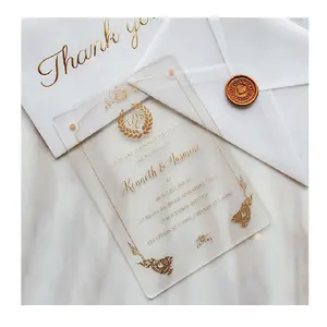 Tarjeta de invitación impresa de lujo personalizada con sobres, pegatinas de sello de cera, felicitación hecha a mano, tarjetas de invitación de boda acrílicas transparentes