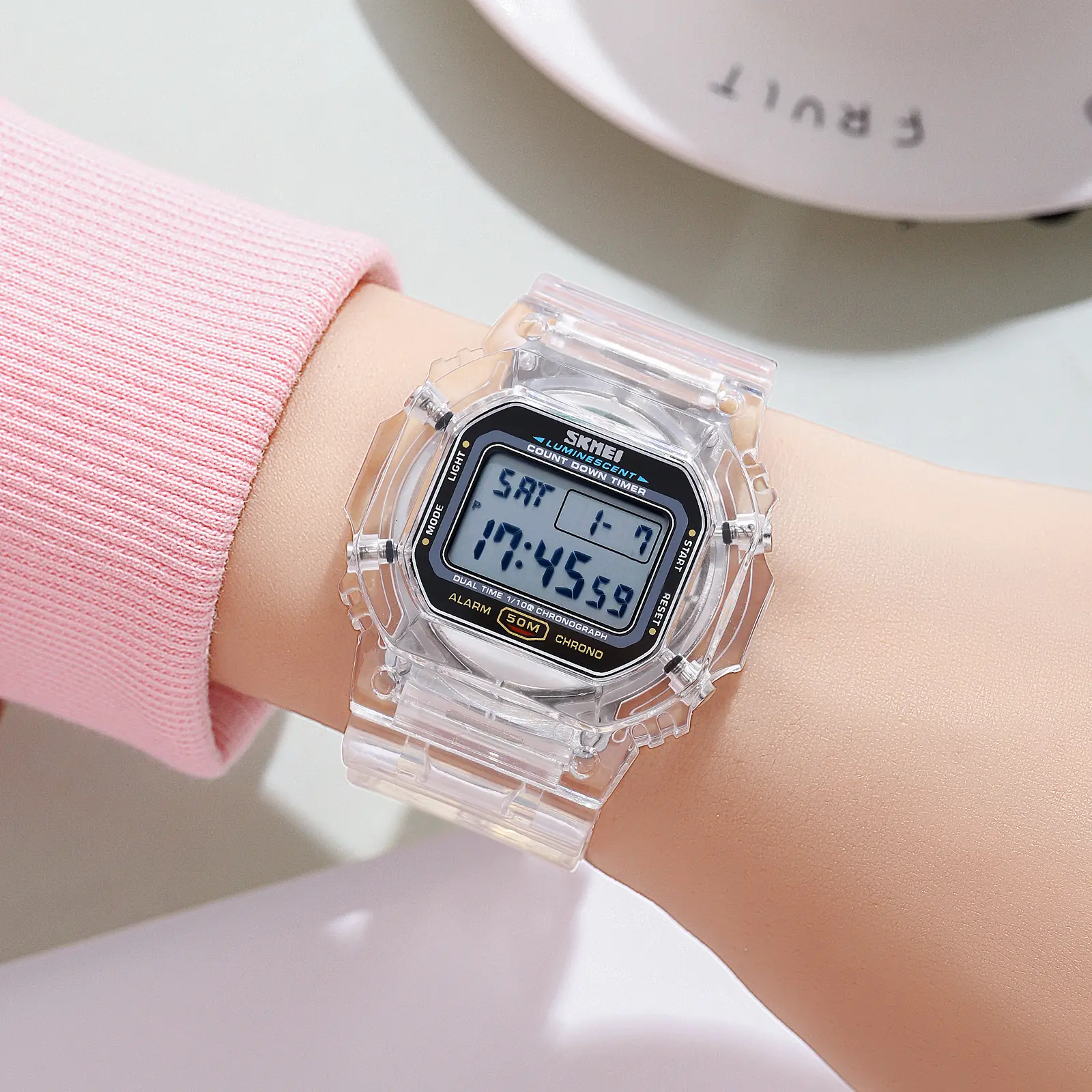 Skmei 1999 cheap reloj plastic LE light watch stopwatch 5TAM multifunction transparente chronograph led digital sports watches