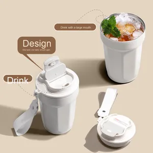 Professional 450ml Insulated Double Wall Coffee Travel Mug Reusable Stainless Steel Belly <b>Cup</b> Leak-proof Lid Rope 350ml Tumbler - Product Image 4