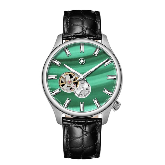 Luxury Women's Automatic Titanium Watch with Malachite Stone Dial and Leather Strap High Quality Water Resistant