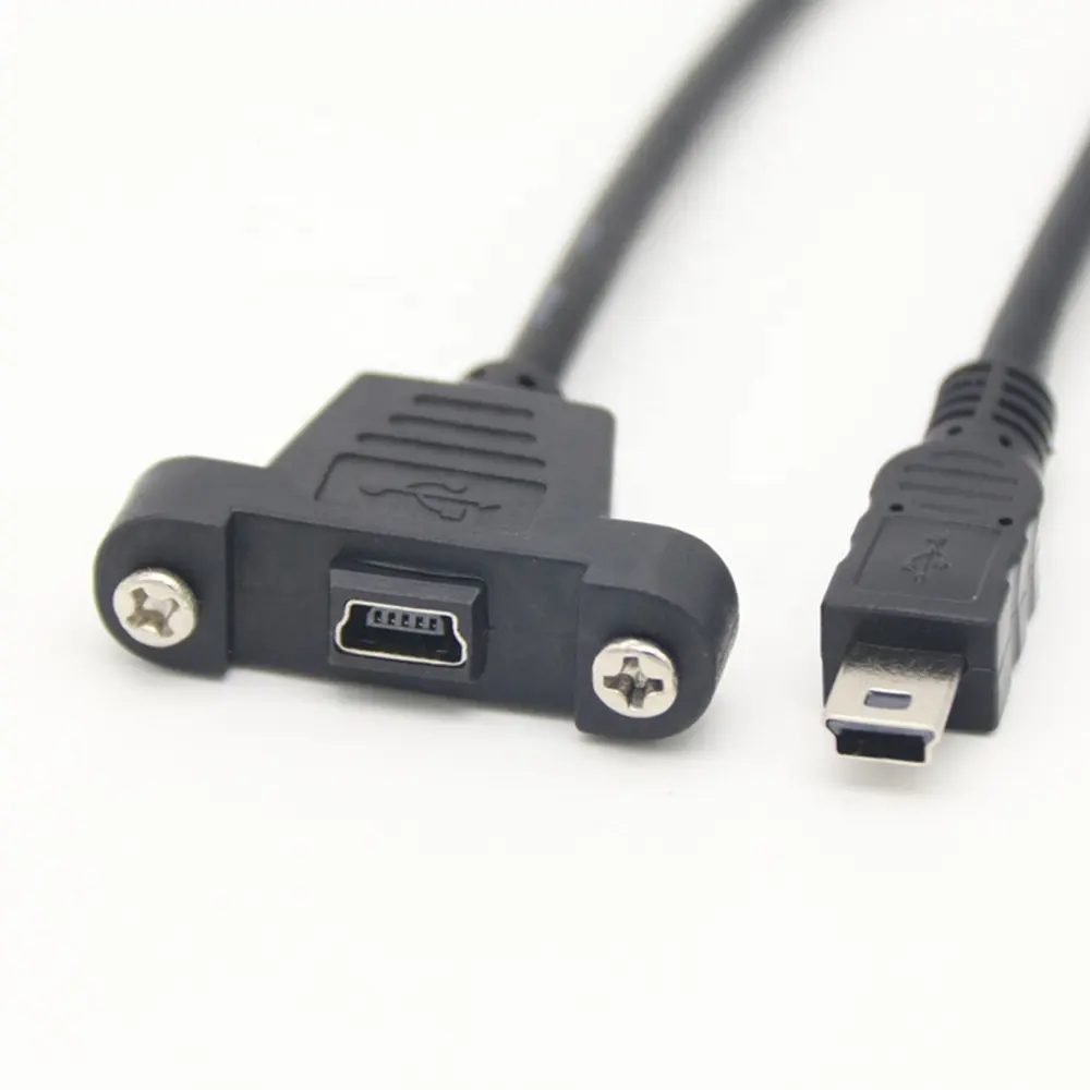 Wholesale Panel Mount Type Mini USB 5 Pin Male to Usb Mini B Female Extension Adapter cable with Screws