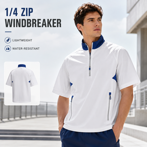 1/4 Zip Windbreaker Men's <b>Short</b> <b>Sleeve</b> Water Resistant Golf Pullover With Zipper Pockets Lightweight Custom Performance <b>Jacket</b> - Product Image 1