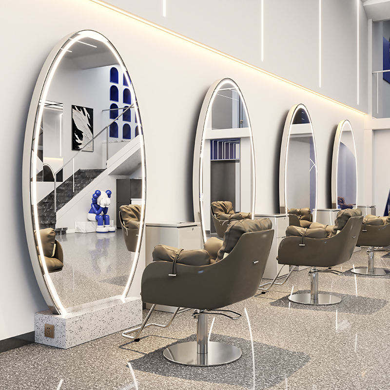 Cheap Price Gold Full Length Styling Barber Salon Furniture Hairdressing  Floor Makeup Led Beauty Salon Mirror with Marble Stand