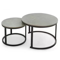 Table basse ronde Grain de bois dessus Tables d'appoint industrielles Table basse gigogne ensemble pour salon chambre balcon cour