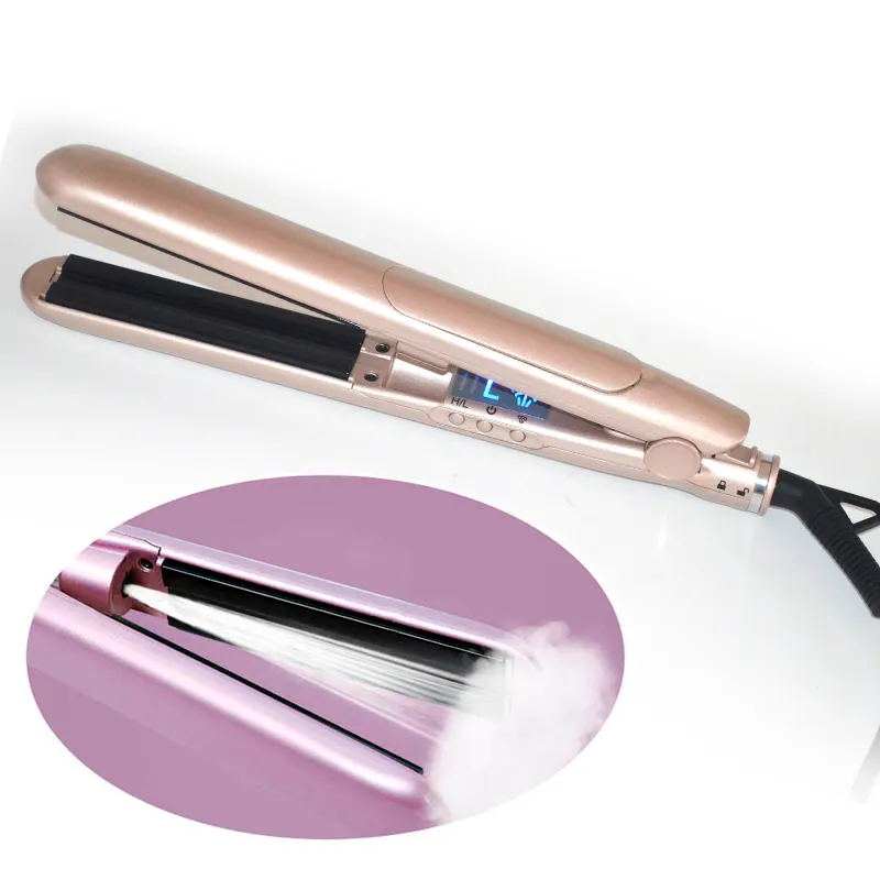 Professional Hair Irons Factory PTC Fast Heating Flat Iron Electric Vapor Steam 2 in 1 Hair Straightener and Curler