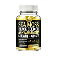 Permen Kunyah Sea Moss OEM dengan Minyak Biji Hitam, Ashwagandha, Shilajit, Jahe, Formula 5 in 1, Suplemen Diet untuk Mendukung Energi Harian