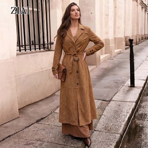 Trench Coat in <span class=keywords><strong>Camoscio</strong></span> Color Cuoio da <span class=keywords><strong>Donna</strong></span> con Cintura |   Giacca Lunga Casual Autunnale 2026, in Morbida Pelle Scamosciata Vegana con Cintura in Vita - Product Image 4