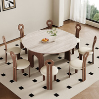Table à manger pliante et extensible de style américain-français du milieu du siècle, plateau en pierre de quartz, chaises en bois massif, mobilier de maison, origine Chine