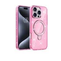 Anneau en métal support Bling paillettes magnétique étui de charge sans fil pour iPhone 16 15 14 13 12 11 Plus Pro Max clair antichoc couverture