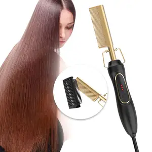 गर्म सीधे ब्रश Curler मशीन कीमत फ्लैट लोहे कस्टम लोगो बिजली कर्लिंग डिजिटल बाल कंघी Straightener