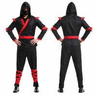 Deluxe Halloween Ninja-Anzug für Herren - Schwarz & Rot Kontrastierender Roter Besatz Atmungsaktives Polyester Erwachsenen-Kostüm S-XXL TV & Film