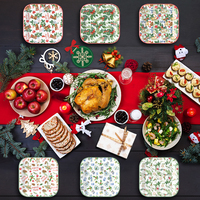 Assiettes en papier carrées imprimées pour Noël, populaires pour les fêtes de fin d'année, les dîners en famille et les événements saisonniers