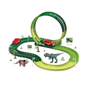 Dino Race Track 132pcs Dinosaur Tracks Race Toy Set for Kids Boys & Girls Flexible Track Play set Build an Adventure Race Car