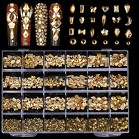 Kit de Cristaux à Ongles 3D en Verre Formes Variées pour Marque Privée Vente en Gros, Boîte de 24 Grilles avec Strass Diamant Rouges Roses Or pour Ongles