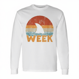 Camiseta de Manga Larga Unisex con Cuello Redondo, Diseño Vintage de Tiburón y Vida Marina, para la Semana del Océano, Verano, Promocional para Adultos - Product Image 3