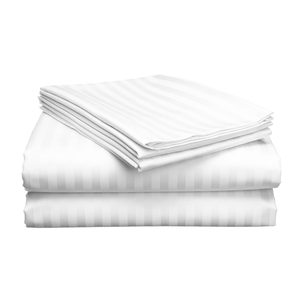 Ensemble de housse de couette de luxe pour hôtel, collection T250, rayures de 3 cm, blanc, polycoton, linge de lit avec taie d'oreiller, qualité supérieure - Product Image 1