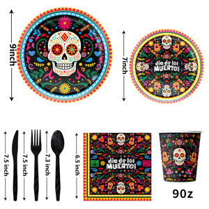Vajilla Desechable de Papel para el Día de Muertos, Platos Redondos para Fiestas, Vajilla para Eventos Festivos - Product Image 3
