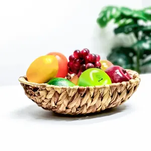 Huangtu fruta vegetal dreno armazenamento desktop armazenamento cesta vime bandeja cesta do rattan para o presente jacinto de água conjunto 3
