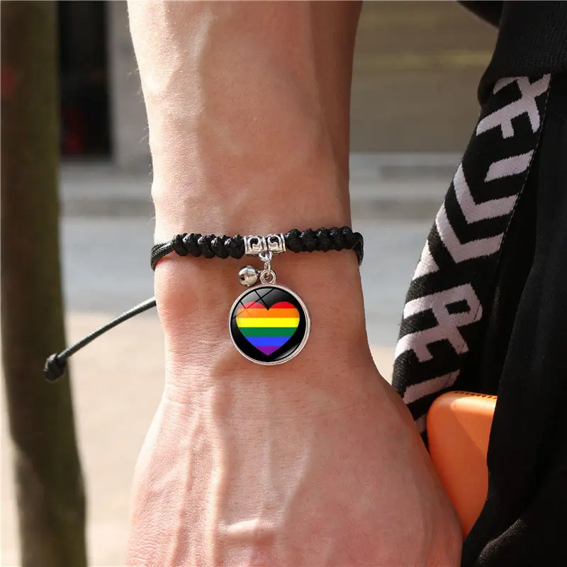 Manufacturer Love is Love LGBT Gay Pride Design Glass Cabochon Bead Love Wins LGBTQ Charm Bracelets