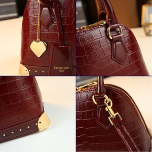 Sac à main Niche en cuir gaufré crocodile couleur unie, style <span class=keywords><strong>luxe</strong></span> léger français pour femme, avec rivets et pendentif cœur - Product Image 5