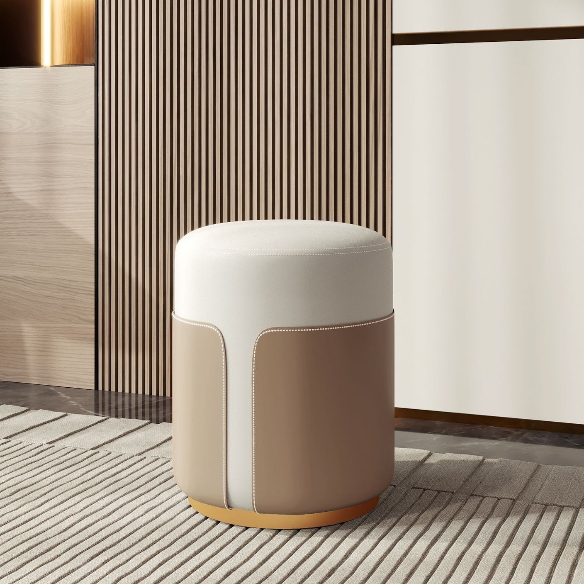 B1# Base en acier au carbone blanc, marron et doré.