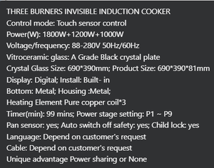 Table de cuisson à <span class=keywords><strong>induction</strong></span> invisible <span class=keywords><strong>3</strong></span> zones, design élégant, puissance totale de 4000 W, intégrée, commande tactile, minuterie et fonctions de sécurité - Product Image 6