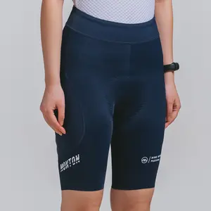 Spor giyim yüksek bel bisiklet kısa kadın şort 2 yan cep özel Logo sıkıştırma pantolon yastıklı mavi