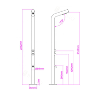 Douche extérieure moderne en acier inoxydable sur pied avec double poignée en céramique brossée, jet pluie et jet doux, pour jardin