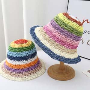 Sombrero de Paja Arcoíris con Protección Solar, Sombrero de Pescador Trenzado a Rayas, Sombrero de Paja de Alta Calidad Tejido a Crochet - Product Image 3