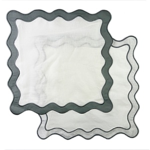 Natural Flax Custom Design Organic Fabric Double Scalloped Embroidered Edge <b>Table</b> <b>Cloth</b> <b>Linen</b> Napkin Placemat for Hotel - Product Image 4