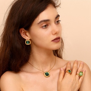 Đồ trang sức thời trang bộ đồ trang sức đầy màu sắc hoa Zircon trang sức mạ vàng thép không gỉ Vòng cổ bông tai - Product Image 2