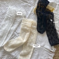 Chaussettes fines en nylon blanc pour filles, mi-mollet, style été, inspirées de Mary Jane, à volants, style japonais, avec bordure florale en maille, résistantes à l'effilochage