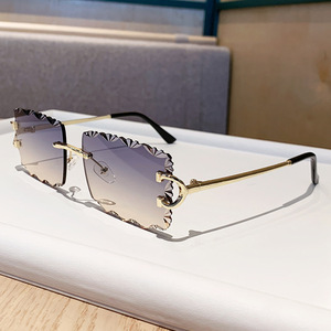 Lunettes de soleil sans monture <span class=keywords><strong>Cartier</strong></span>, verres carrés dentelés, UV400, style unisexe tendance - Product Image 3