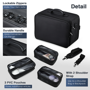 2 Layers Large Cosmetic Storage Bag Professional <b>Makeup</b> Organizer <b>Case</b> with Brush Slot Adjustable Dividers Shoulder Strap 3 Bags - Product Image 4