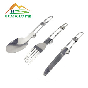 Guanglu Stainless Steel Camping Utensil <b>Set</b> Folding Knife Fork Spoon Portable Outdoor Travel <b>Flatware</b> <b>Set</b> - Product Image 2