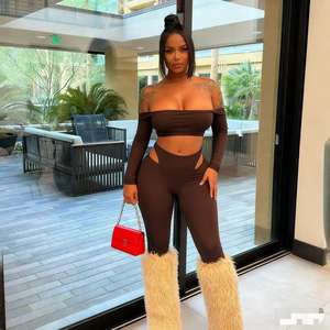 Completo Due Pezzi Top Corto e Pantaloni Lunghi Aderenti Manica Lunga Sexy per Donna - Product Image 3