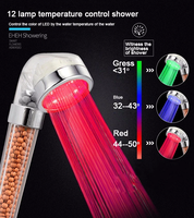 Pommeau de Douche Haute Pression OEM Personnalisé en PC Transparent avec Contrôle de Température LED, Filtre Minéral, Douchette à Main pour Salle de Bain