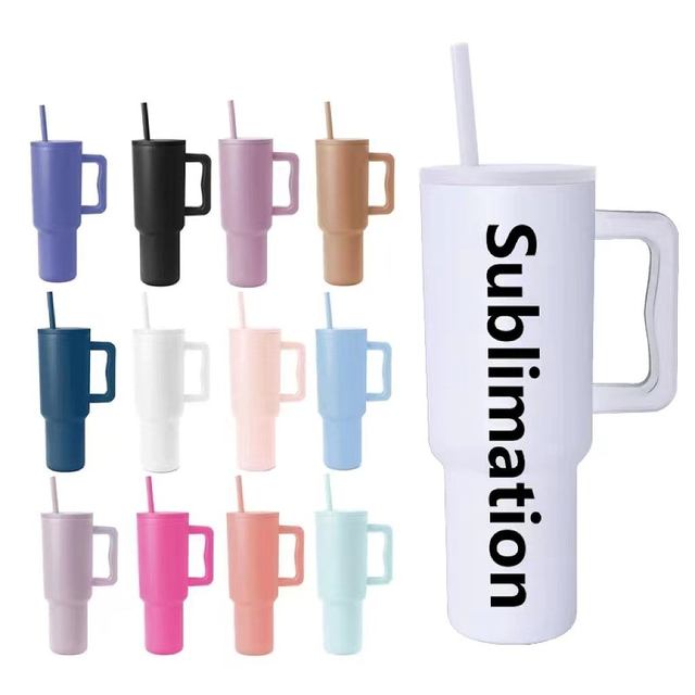 40oz Water Bottles With BPA Free Handle and Straw Stainless Steel Double Wall Insulated Travel Mugs White Sublimation Tumblers
