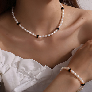 Freshwater Pearl Necklace And <b>Bracelet</b> <b>Set</b> For Women Irregular Bezel Setting Everyday Wear - Product Image 4