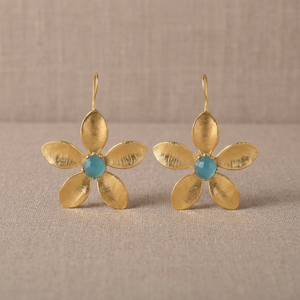 Pendientes de aro colgantes de latón con diseño floral étnico, chapados en oro de 24k y rodio, con circonitas, llamativos, al por mayor - Product Image 2